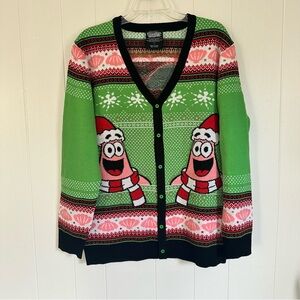 Patrick Star Mens Ugly Christmas Sweater Knit Cardigan SpongeBob Sz Large